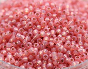 20g 8/0 Milky Salmon Pink / Silver Lined Miyuki Seed Beads - 20grams, superior quality, color Miyuki 642