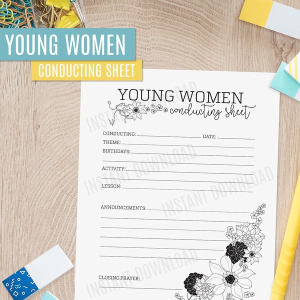 Young Women Sunday Conducting Sheet - Perfect for Latter-day saint YW conducting meetings