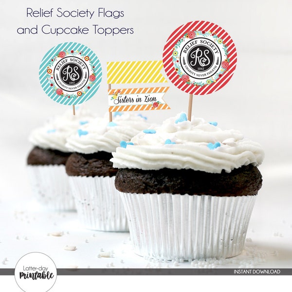 LDS Relief Society Motto Mission Statement Cupcake Toppers Cupcake Flags / Banners