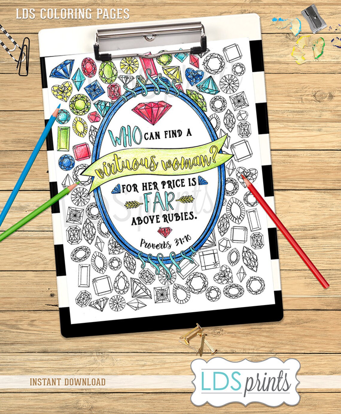 LDS Adult Coloring Book rubies LDS young women printable | Etsy