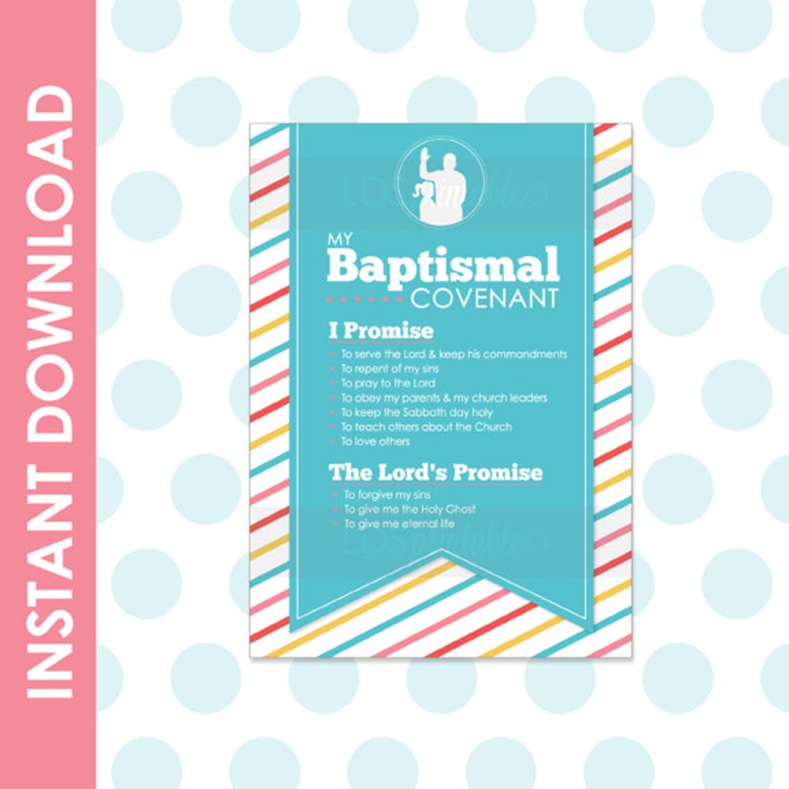 LDS Baptism Promise Covenant Girl Printable Multiple Sizes 3x4 4x6 5x7 ...