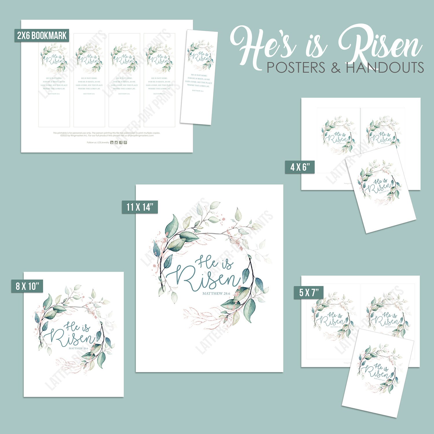 He is Risen Print and Bookmark Matthew 28 Easter Message Religious ...