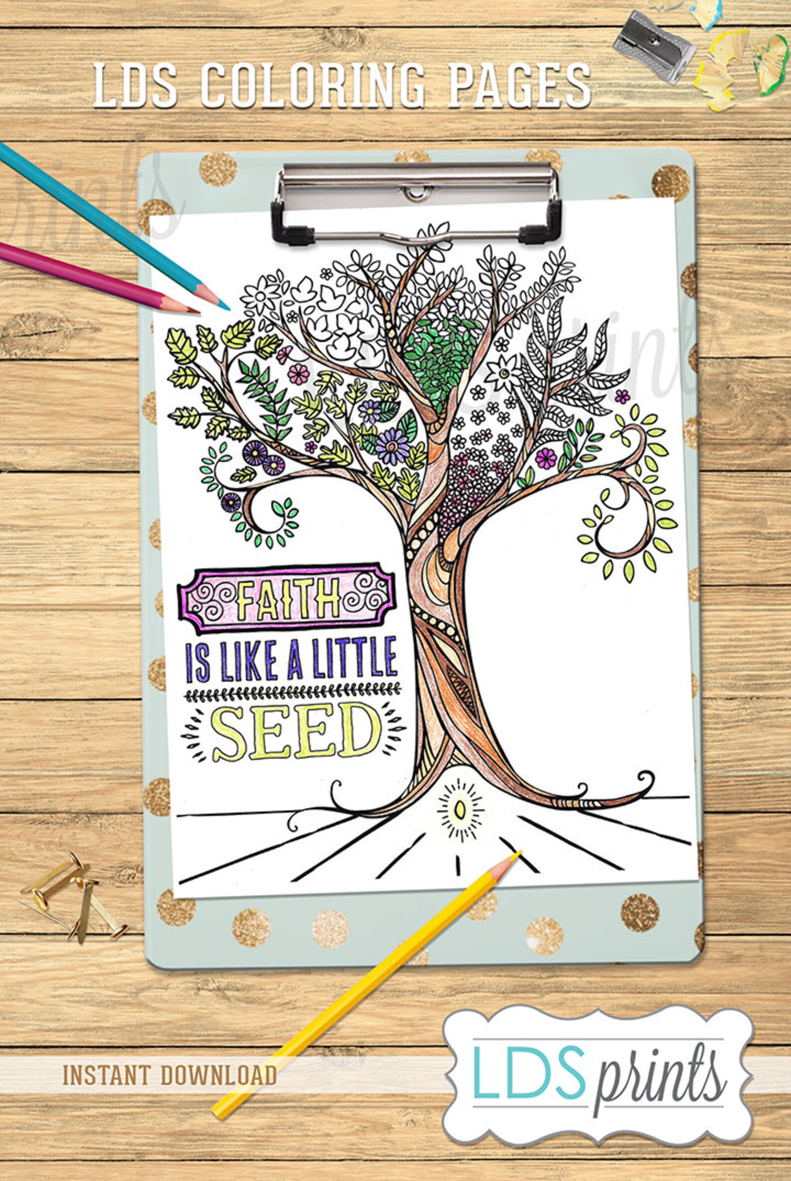 LDS Adult Coloring Pages Faith Love Trust LDS Printable - Etsy