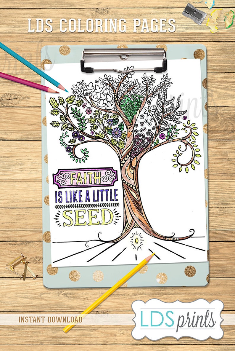 LDS Adult Coloring Pages Faith Is Like A Little Seed LDS printable program cover image 1