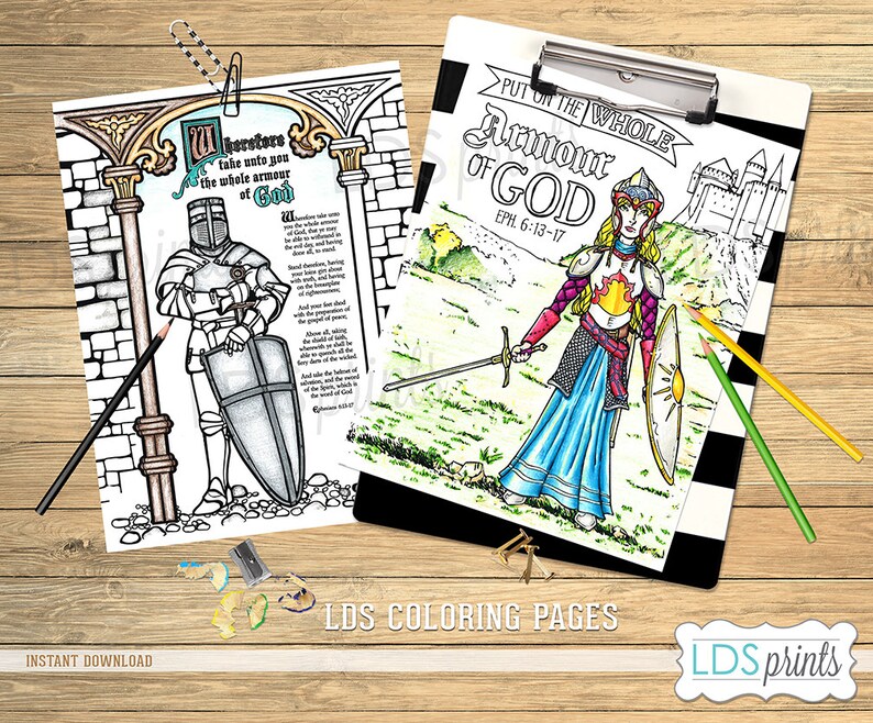 LDS Adult Coloring Pages Armour of God set printable program cover image 1