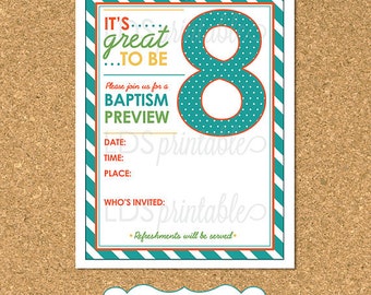 LDS Baptism - Great To Be Eight Baptism Preview for LDS Primary editable  Invite