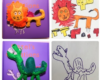 Turn Kid Art into Custom Stuff Animal- 6 inches- Handsewn from Kid’s Drawing