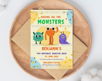 Monster Birthday Invitation, Editable Canva Template (Digital Download)
