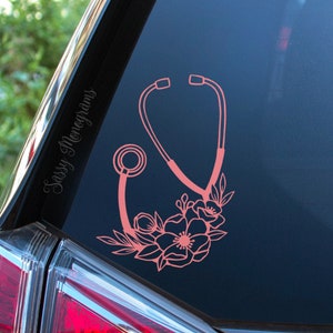 Floral Stethoscope Vinyl Decal | Nurse Decal | Medical Nurse Doctor Gift | Rose Gold | Quick to Ship