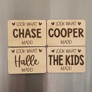 Personalized Kids Artwork Magnet: Engraved Walnut Wood Fridge Decor