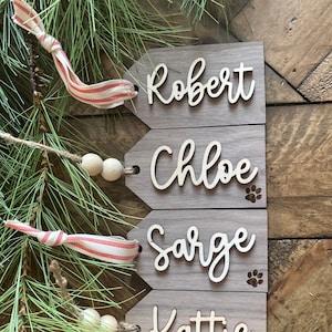 Personalized Stocking Tag | Ticking Stripe | Wooden Name Tag | Gift Basket Tag | Farmhouse Christmas | Minimalist | 2025 | Boho