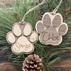 Personalized Dog Paw Christmas Ornament | Dog Ornament | 2023 | Farmhouse Christmas | Minimalist | Boho Christmas