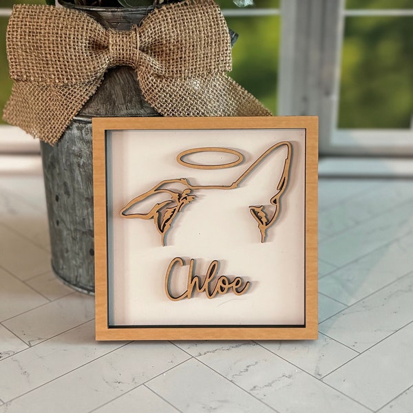 Panneau en bois personnalisé Oreilles de chien | Art commémoratif pour animaux de compagnie