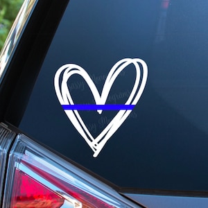 Thin Blue Line Heart Vinyl Decal | Back The Blue | Scribble Heart | Hand Drawn Heart | Simple Heart Sticker | Police Laptop Decal