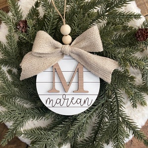 Family Name Christmas Ornament Last Name Monogram Initial Shiplap Farmhouse Christmas Minimalist 2023 Ornament Boho image 10