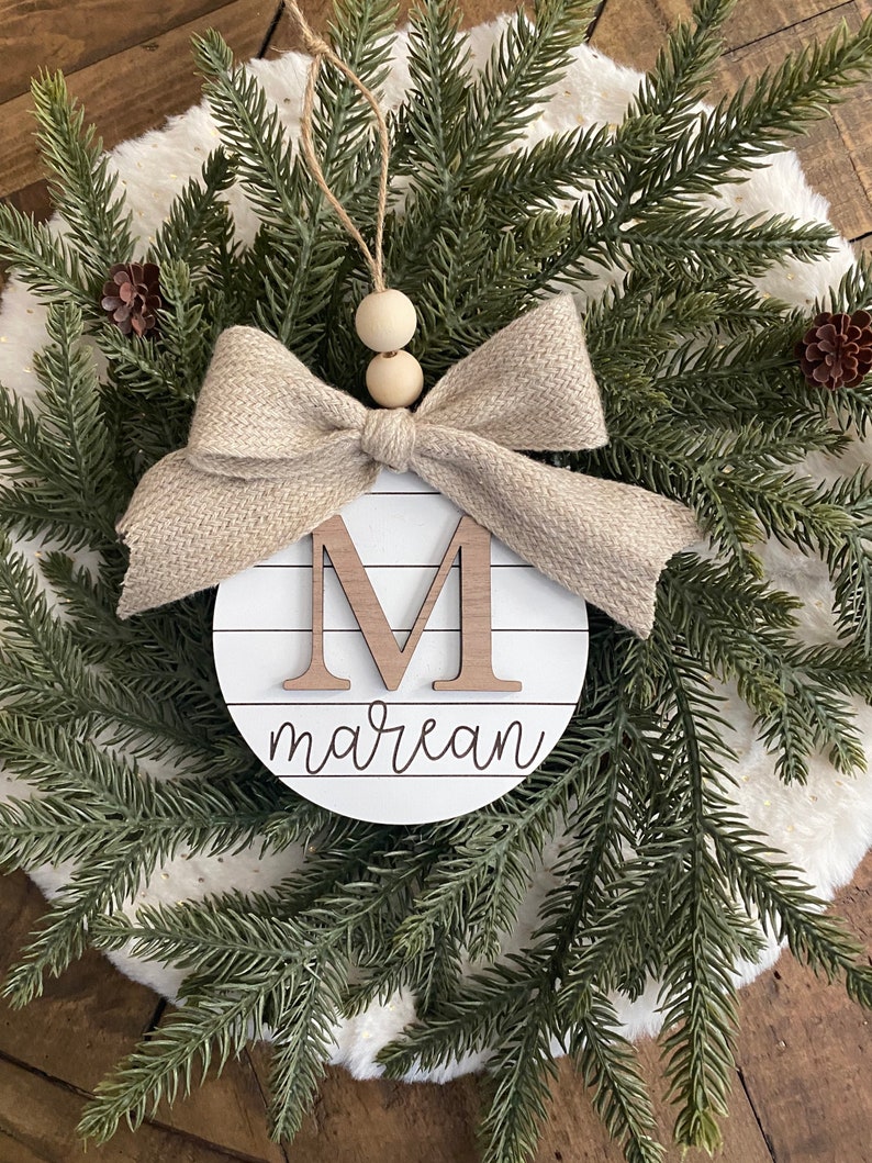 Family Name Christmas Ornament Last Name Monogram Initial Shiplap Farmhouse Christmas Minimalist 2023 Ornament Boho image 10