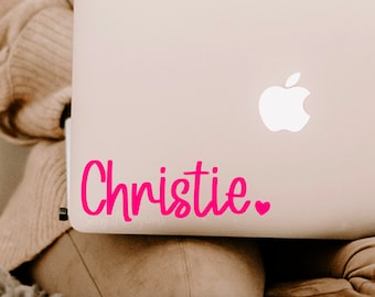 Personalized Name Vinyl Decal with Heart - Car, Laptop, Tumbler Sticker (MS Font)