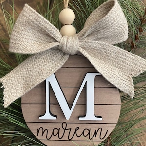 Family Name Christmas Ornament Last Name Monogram Initial Shiplap Farmhouse Christmas Minimalist 2023 Ornament Boho image 7