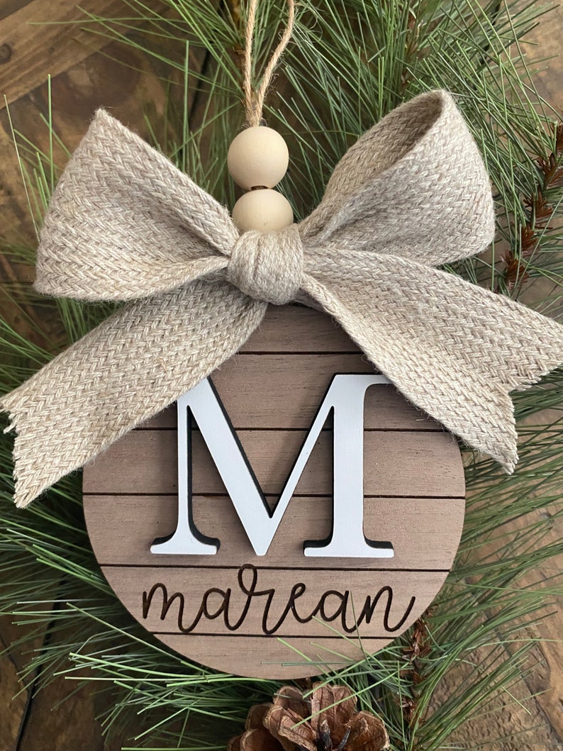 Family Name Christmas Ornament Last Name Monogram Initial Shiplap Farmhouse Christmas Minimalist 2023 Ornament Boho image 7