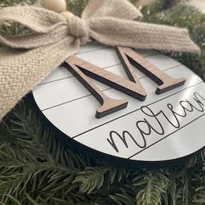 Family Name Christmas Ornament Last Name Monogram Initial Shiplap Farmhouse Christmas Minimalist 2023 Ornament Boho image 3