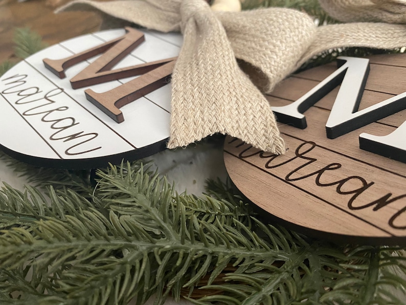 Family Name Christmas Ornament Last Name Monogram Initial Shiplap Farmhouse Christmas Minimalist 2023 Ornament Boho image 9