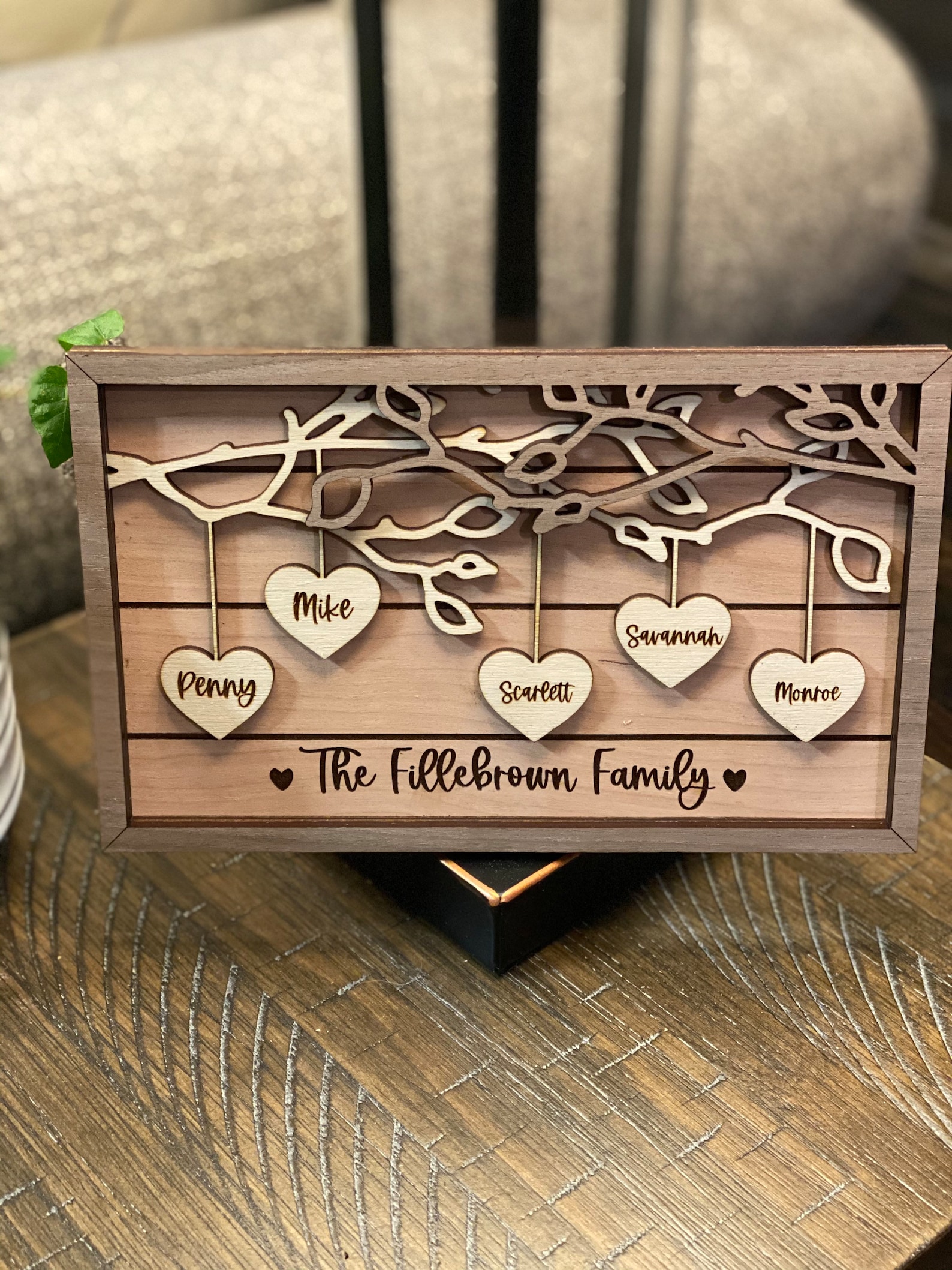 Personalized Wooden Family Tree Sign Grandkids Names Sign Hanging