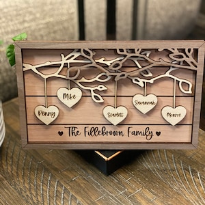 Personalized Wooden Family Tree Sign | Grandkids Names Sign | Hanging Hearts | Custom Father's Day Gift | Best Mom Ever Love Grows Here