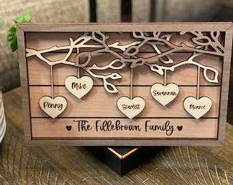 Personalized Wooden Family Tree Sign | Grandkids Names Sign | Hanging Hearts | Custom Mothers Day Gift | Best Mom Ever Love Grows Here