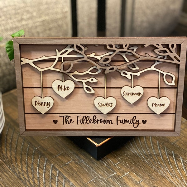 Personalized Wooden Family Tree Sign | Grandkids Names Sign | Hanging Hearts | Custom Mothers Day Gift | Best Mom Ever Love Grows Here