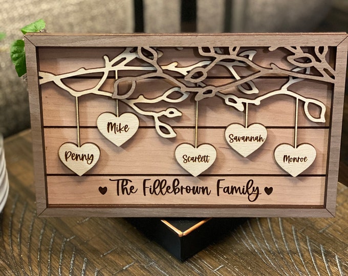 Personalized Wooden Family Tree Sign | Grandkids | Great Grandkids | Mom
