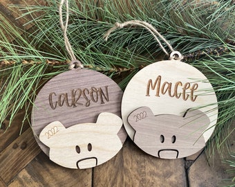 Personalized Bear Christmas Ornament | 3d Wooden Bear | Kids Ornament | 2023 | Minimalist | Boho