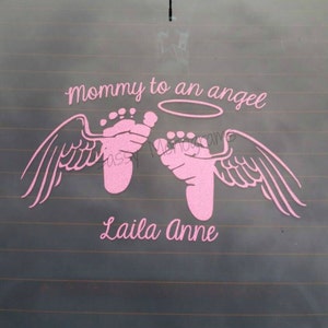 Naklejka winylowa z brokatem Mommy To An Angel Footprint | Tata | Wujek | Ciocia | Babcia | Zbyt piękny przystojny