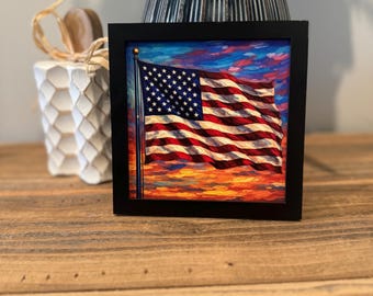 Framed American Flag Art | Small Desk Shelf Sign, Americana Decor