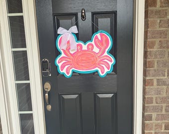 Hand-Painted Wooden Crab Door Hanger: 3D Welcome Sign
