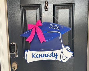 Personalized Graduation Door Hanger | Hand-Painted 3D Cap, Diploma Sign, Custom Name, Year