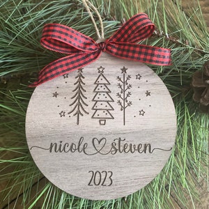 Couples Name Christmas Ornament | 2023 | Personalized Ornament | First Christmas Together | Newlywed | Farmhouse Christmas | Minimalist