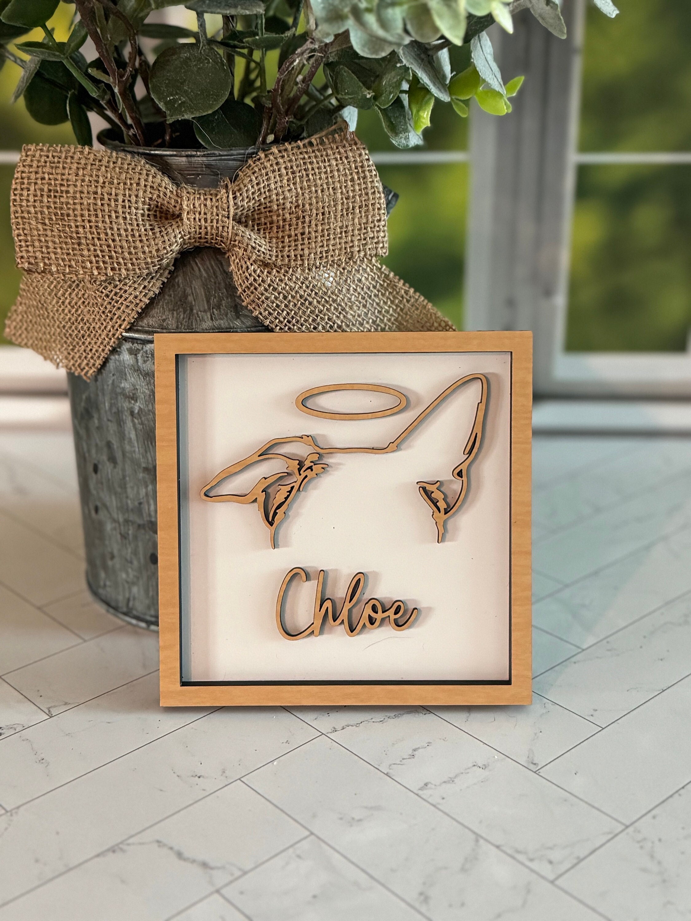 Dog Ears Framed Art | Personalized Dog Ears Line Drawing | Dog Memorial Gift | Pet Memorial | 3d Wood Sign | Personalized Memorial Sign