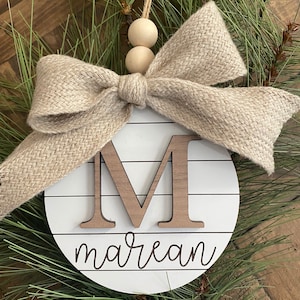 Family Name Christmas Ornament Last Name Monogram Initial Shiplap Farmhouse Christmas Minimalist 2023 Ornament Boho image 6