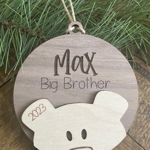 Big Brother Big Sister Personalized Christmas Ornament | Bear Sibling Ornaments | Little Brother | Middle Sister | 2024 | Minimalist | Boho