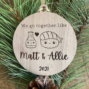 Personalized Couples Christmas Ornament | We Go Together Like | Sushi Ornament | Sushi Lover | 2025 | Minimalist | Farmhouse Christmas