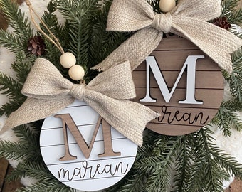 Family Name Christmas Ornament | Last Name | Monogram | Initial | Shiplap | Farmhouse Christmas | Minimalist | 2023 Ornament | Boho