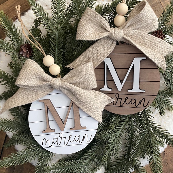 Family Name Christmas Ornament | Last Name | Monogram | Initial | Shiplap | Farmhouse Christmas | Minimalist | 2023 Ornament | Boho