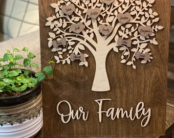 Personalized Family Tree Wooden Sign | Engraved Names, Our Family