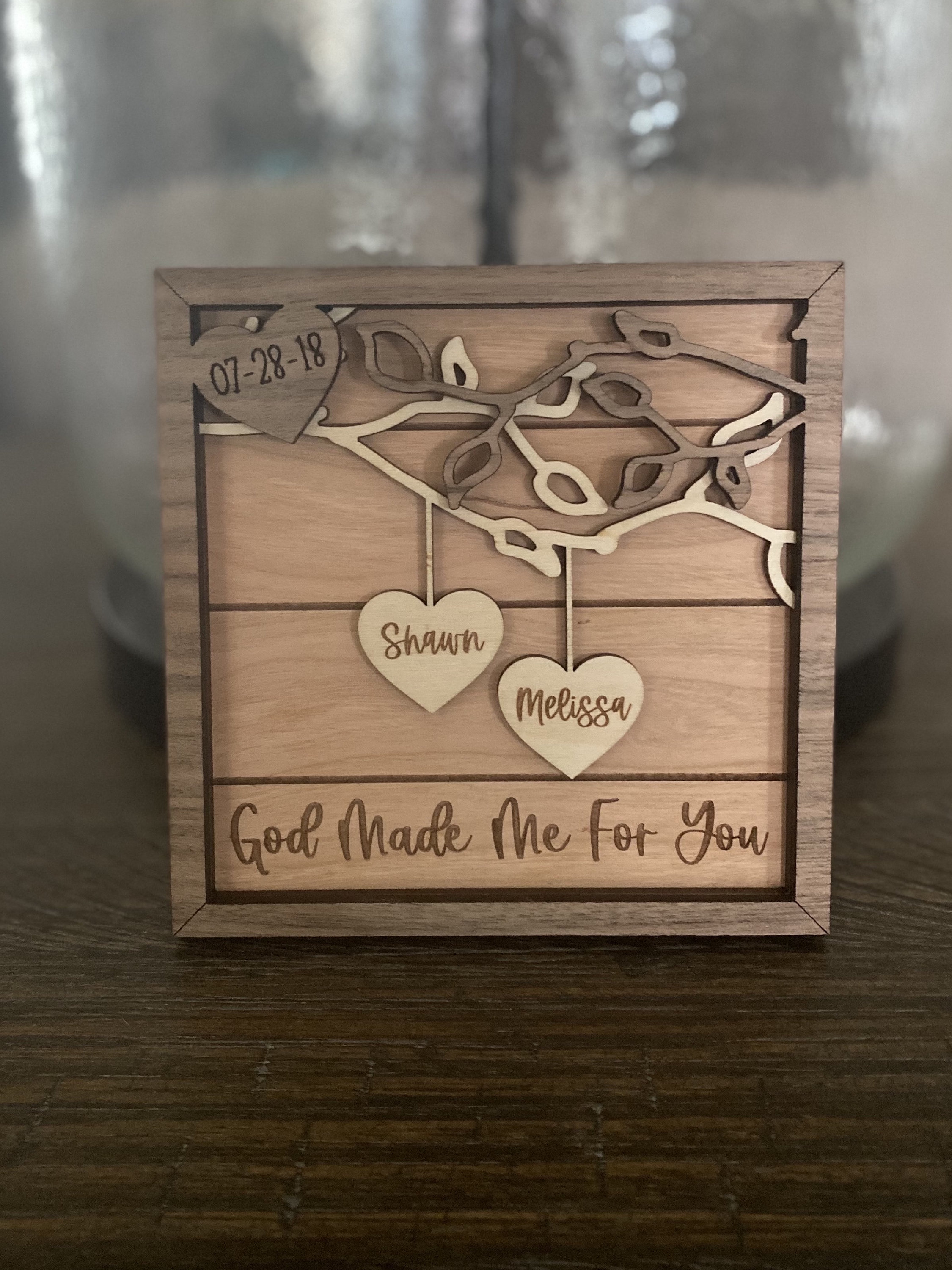  Personalized Wood Candle Holder Heart & Infinity Symbol  Engraved Custom Names Save the Date Wedding Gift Anniversary Gift Table  Centerpiece Home Decor Love Candle Holder Newlywed Gift for Couple : Home