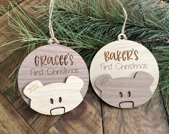 Personalized Baby's First Christmas Ornament: 3d Wooden Bear, Engraved 2025