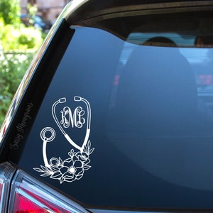 Floral Stethoscope Monogram Vinyl Decal | Nurse Decal | Medical Nurse Doctor Gift | Rose Gold | Quick to Ship