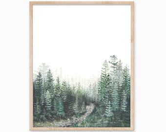 Forest Print, Nature Print, Forest Art, Nature Art, Minimal Forest Art, Forest Landscape Print, Tree Print, Evergreen Print, Landscape Art