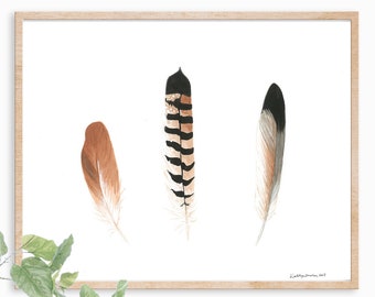 Impresión de pluma, arte de pluma, arte de plumas, arte Boho, decoración Boho, arte Boho, arte de la pared de Boho, acuarela de pluma