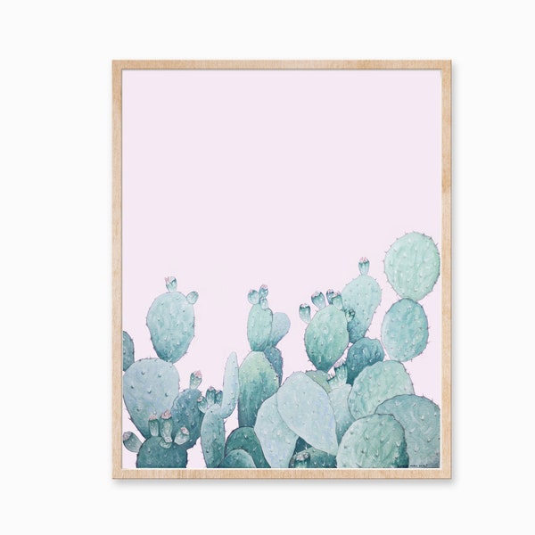 Cactus Print, Plant Print, Cactus Art, Desert Art, Cactus Painting, Plant Art, Plants on Pink, Cactus Artwork, Desert Print, Minimal Art