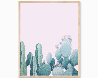 Cactus Print, Plant Print, Cactus Art, Desert Art, Cactus Painting, Plant Art, Plants on Pink, Cactus Artwork, Desert Print, Minimal Art